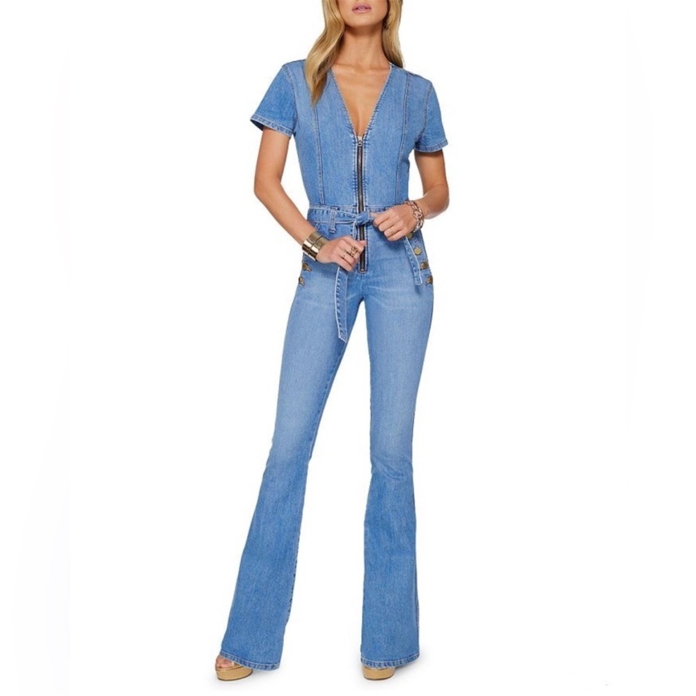 NWT Ramy Brook Helena Zip Front Flared Leg Light
Wash Denim Jumpsuit Sz 30 - Picture 14 of 14